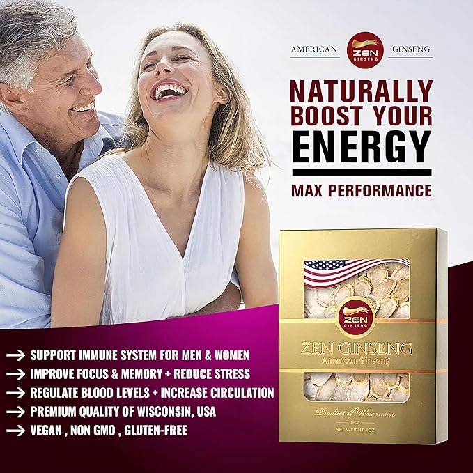 2 Boxes of American Wisconsin Ginseng Slices - Improved Energy, Performance, & Mental Health for Men & Women. Total 8 Oz.