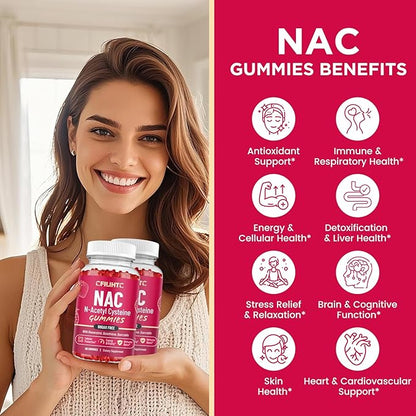 (2 Pack) NAC Gummies 600mg, N Acetyl Cysteine Supplement with Glutathione, Resveratrol, Magnesium, CoQ10, NAC Chewable for Antioxidants & Immune Support, Strawberry Flavor 120 Gummies