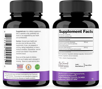 Sandhu's Quercetin with Bromelain Vegetarian Capsules Supplements 120 Count (Pack of 1) | Bioflavonoids for Immune Support & Respiratory Health, Seasonal Allergy Support | Quercitin for Men and Women