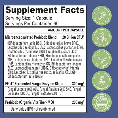 TriActive Biotics Advanced Care - 20 Billion CFU Probiotics for Digestive Health, Immune Support Supplement, Microencapsulated Probiotics for Women & Men, 90 Ct Capsules