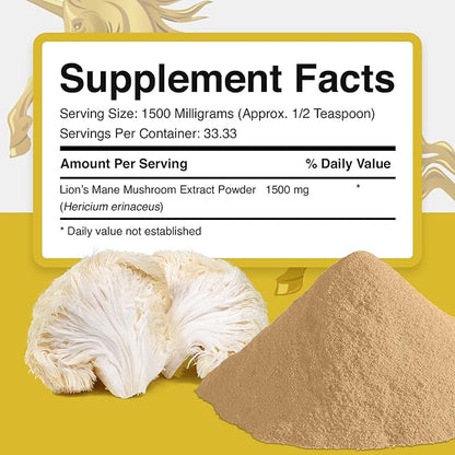 Addictive Wellness Lions Mane Supplement Powder, Premium Quality Lions Mane Mushroom Powder Dual-Extract Nootropic, Sugar Free, Vegan & Paleo Friendly Lion's Mane Mushroom Supplement - 1500 mg