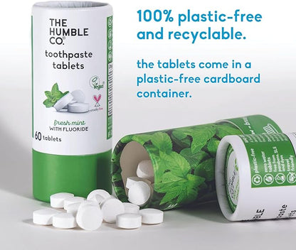 The Humble Co. Mint Toothpaste Tablets, 3 PK – Anticavity Fluoride Toothpaste Tablets with All Natural Ingredients, Dentist Developed Formula - Vegan, SLS Free, Plastic Free (Mint, 180 Count)