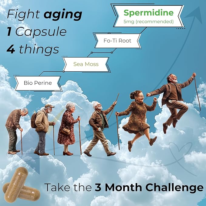 100% Natural Super Spermidine Supplements for Women and Men | 4X Ingredients to Supercharge Your Cellular Health and Hair Growth | Anti Aging Supplement Box
