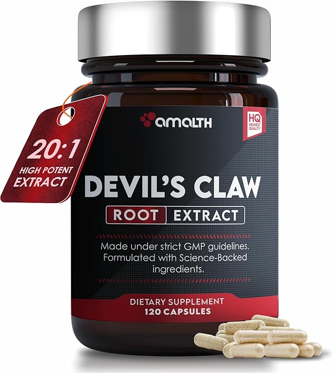 AMALTH Devils Claw Extract 500 mg, 120 Veggie Capsules, Concentrated Root Extract, Devils Claw Herbal Supplement, Non-GMO, Vegan Supplement