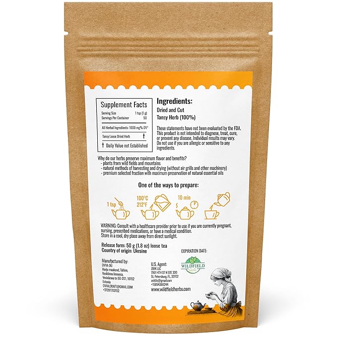 1.8 oz. Pishma Tea Tansy Flowers Herbal Tea (Tanacetum Vulgare L.) - 50g Dried Cut Tansy Flowers Herb