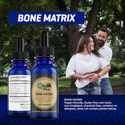 QuikPlus Bone Matrix with Calcium, Magnesium, Zinc, and Potassium - Includes 9 Ionic Liquid Minerals, Collagenizer for Bone and Teeth Support, Vegan, Gluten-Free, All Natural (2 Oz)