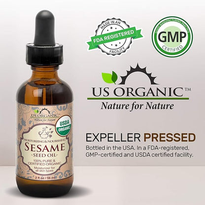 US Organic Sesame Seed Oil, USDA Certified Organic, Untoasted, Unrefined Virgin, 100% Pure & Natural, Cold Pressed, Size for DIY and small manufacturers (128 oz (1 Gallon))