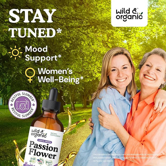 Wild & Organic Passion Flower Tincture - Mood Support - Calming Passionflower Supplement - Passiflora Incarnata Liquid Extract - Vegan, Sugar & Alcohol-Free Herb Drops - 4 fl oz