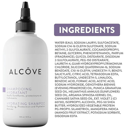 Alcôve - Hydrating Shampoo - Evening Primrose Oil, Mango Extract, and Argan Oil - Sulfate Free Shampoo - All Hair Types - For Dry Scalp - Color-Safe - Lightweight Formula - 300ml