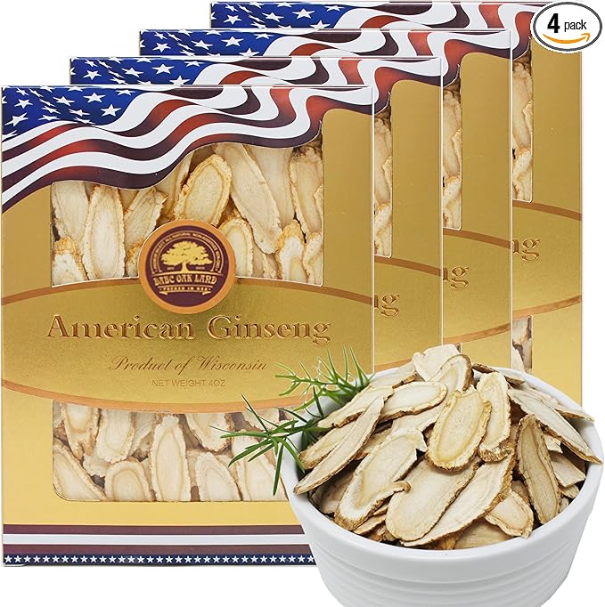 1LB American Ginseng Slices from Wisconsin,American Wisconsin Ginseng Slices Root for Tea, Energy for Men Women Mental Health Boosts Immunity, 花旗參/西洋參, Long Strip 4OZ/ 4Boxes,