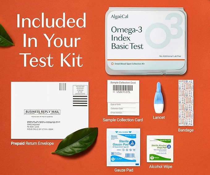 ALGAECAL Triple Power: 1200mg EPA & DHA Omega-3s Fish Oil Supplement, Supporting Brain, Heart, Skin & Bones, and Omega-3 Home Test Kit: Easy at-Home Testing with Pre-Paid Return Envelope