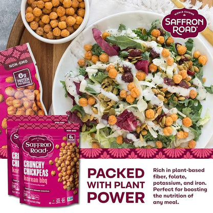 Saffron Road Roasted and Crunchy Korean BBQ Chickpeas | High Protein Snacks | Gluten-free, Vegan, Non-GMO, and Certified Halal and Kosher | 5.4oz Pouch | Pack of 6