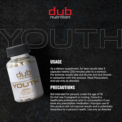 Youth - Formula with Acai, Resveratrol, Curcumin, Vitamins A, C, D, E, B12, and CoQ10 - Supports Immunity and Mobility - 90 Capsules