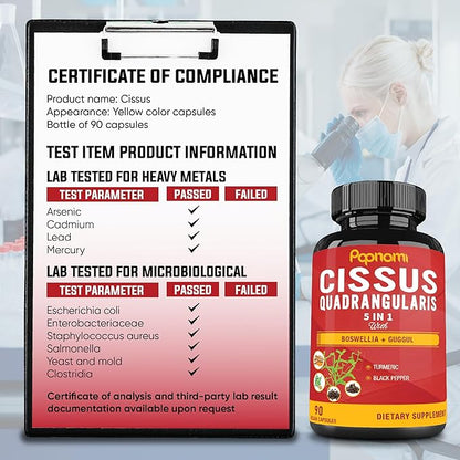 Super Cissus Quadrangularis Extract Capsules with Boswellia, Guggul, Turmeric, Pepper | 3 Months Supply