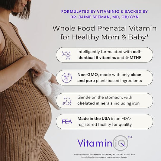 Whole Food Prenatal Vitamins (120 Capsules) Natural Support for Maternal and Fetal Health, Prenatal Multivitamin for Women with Choline, B Vitamins and More, Vegan, No Soy, Gluten or Dairy