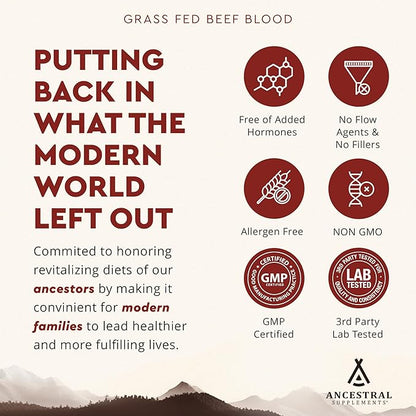Ancestral Supplements Grass Fed Blood is Blood, Liver & Spleen Formula, 500mg, Grass Fed Beef Supplement, Red & White Blood Cell Formation, Immune and Heart Health Support, Non GMO, 180 Capsules