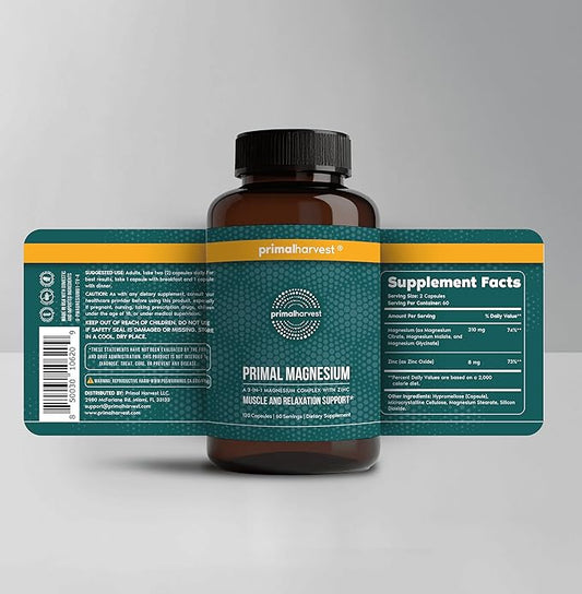 Primal Harvest Magnesium Supplement Complex 310mg by Primal Harvest with Magnesium Glycinate, Citrate, Malate, and Zinc 2 Pack, 120 Capsules