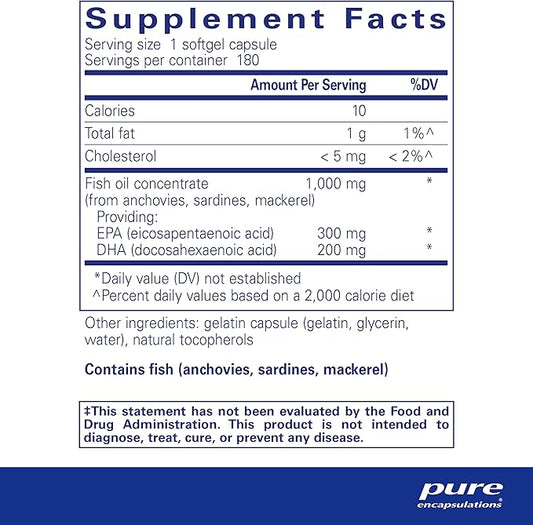 Pure Encapsulations EPA/DHA Essentials - Fish Oil Concentrate Supplement to Support Cardiovascular Health - Premium EPA & DHA Supplement with Omega 3 - 180 Softgel Capsules
