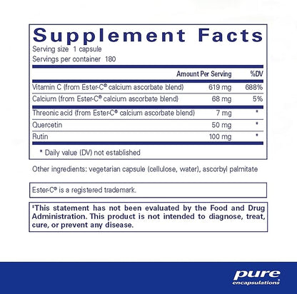 Pure Encapsulations Ester-C & Flavonoids - Vitamin C Supplement for Antioxidants - Immune & Vascular Support* with Calcium & Rutin - Gentle on Digestion - Vegan & Non-GMO - 180 Capsules