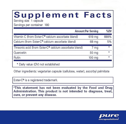 Pure Encapsulations Ester-C & Flavonoids - Vitamin C Supplement for Antioxidants - Immune & Vascular Support* with Calcium & Rutin - Gentle on Digestion - Vegan & Non-GMO - 180 Capsules