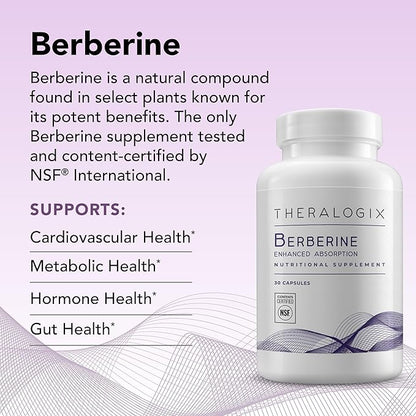 Theralogix Berberine Enhanced Absorption - 30-Day Supply - Made with Berberine Phytosome to Help Support Healthy Metabolism & Hormone Balance* - NSF Certified - 30 Capsules