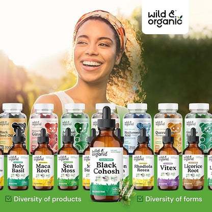 Wild & Organic Black Cohosh Tincture 540 mg - Herbal Supplements for Women - Black Cohosh Root Extract - 5-Month Supply - Vegan, Sugar & Alcohol-Free Liquid Drops - 4 fl oz
