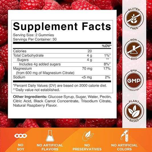 Vitamatic Magnesium Citrate Gummies 600mg per Serving - 60 Count - Promotes Healthy Relaxation, Muscle, Bone, & Energy Support (Pack of 2)