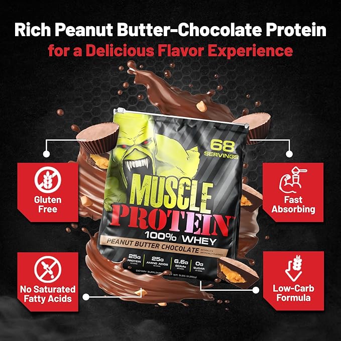 Whey Protein Powder (15 lbs/Pack of 1) – Delicious Peanut Butter-Chocolate Flavor, Cold Filtered for Maximum Absorption, 25g Protein, 6.6g BCAAs/Serving,0g Sugar-Perfect for Muscle Building & Recovery