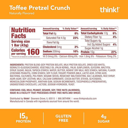 Think! High Protein Crispy Squares Toffee Pretzel Crunch Treat (10 Pack)
