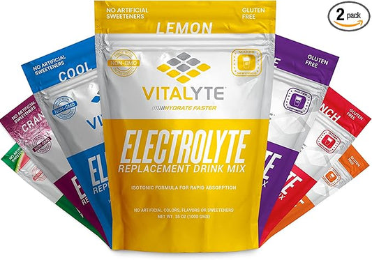 Vitalyte Electrolyte Powder Drink Mix, Isotonic Electrolyte Hydration Mix, Gluten Free Post Workout Powder Mix, Pack of 2, 35 oz. Each, Lemon Flavor