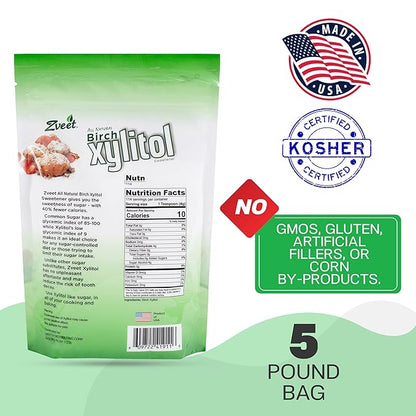 Zveet Birch Xylitol Sweetener | Keto Friendly, Non GMO Low Carb & Calorie Natural Sweetener Sugar Substitute | Kosher & Made in the USA | 5 Pound