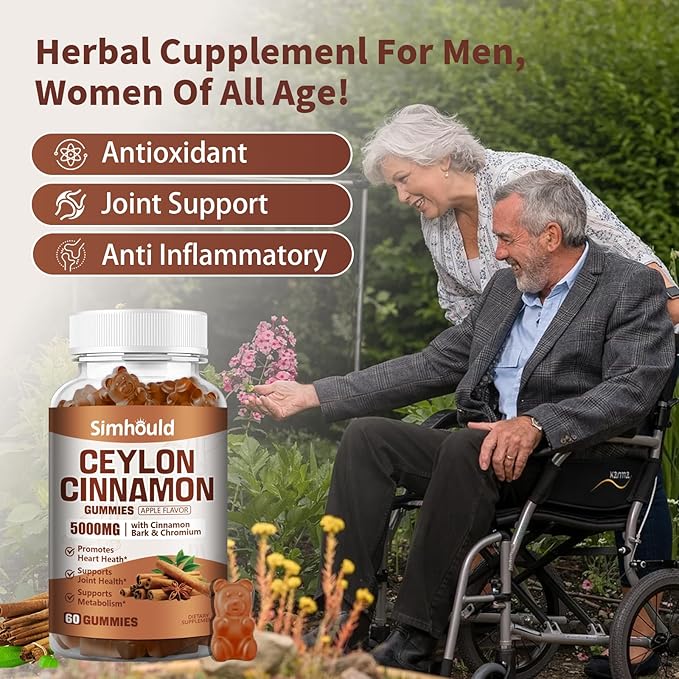 2 Pack Ceylon Cinnamon Gummies 5000MG with Ceylon Cinnamon & Cassia,Joint Support,Cinnamon Supplement & Brain Health,Vegan,Gluten-Free,Cinnamon Apple Flavor,120 Gummies.