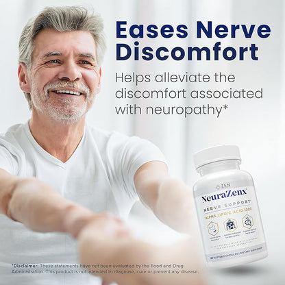 Zen Nutrients NeuraZenX Nerve Support & Peripheral Neuropathy Support Supplement with 1200mg Alpha Lipoic Acid (ALA), Benfotiamine, L-Carnitine, and Turmeric