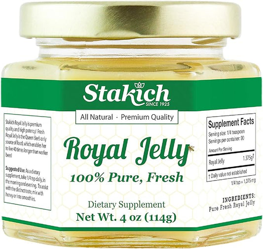 Stakich Fresh Royal Jelly - Pure, All Natural - No Additives/Flavors/Preservatives Added - 4 Ounce (114 Gram)