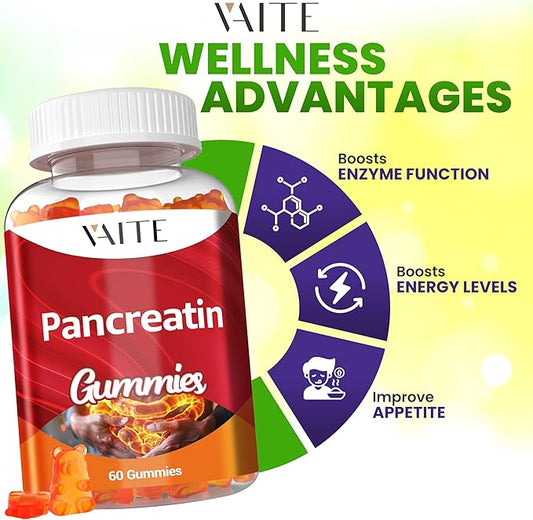 Pancreatin Enzyme Gummies 1000mg – Enzyme Blend for Protein & Carbohydrate Digestion – Digestive Support for Adults with Protease, Amylase & Lipase – Gentle Formula – Non-GMO, Gluten-Free – 60 Gummies