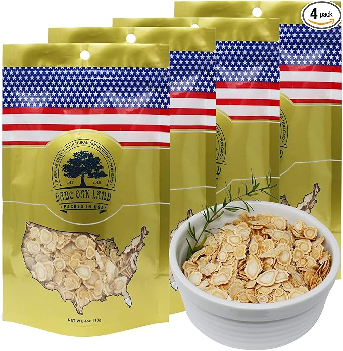 4 Bags of American Ginseng Slices from Wisconsin, DOL American Wisconsin Ginseng Slices Root for Tea, Energy for Men Women Mental Health Boosts Immunity, Gluten Free, 花旗参/西洋参 4 Bag of 4OZ,16 Ounces