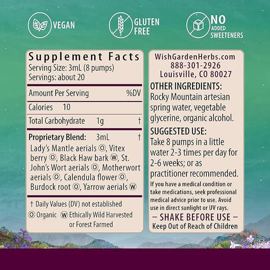 WishGarden Herbs ReBalance After Birth Hormonal - Plant-Based Herbal Supplement with Vitex Berry & Motherwort Supports Healthy Postpartum Hormone Levels and Postnatal Hormone Balance, 2oz