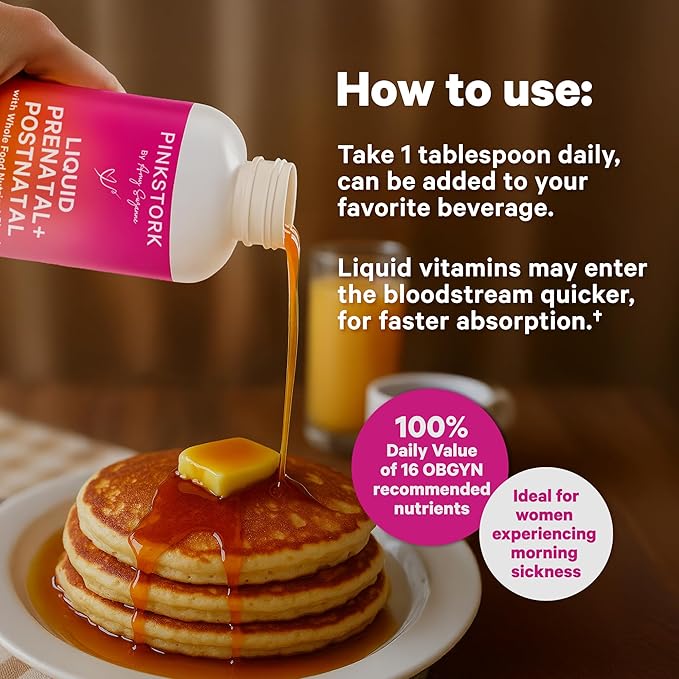 Pink Stork Liquid Prenatal Vitamins for Women - Berry Flavor - Organic Food Blend - for Fertility, Pregnancy, Postpartum- Morning Sickness Support - Breastfeeding and Lactation - 32 Servings