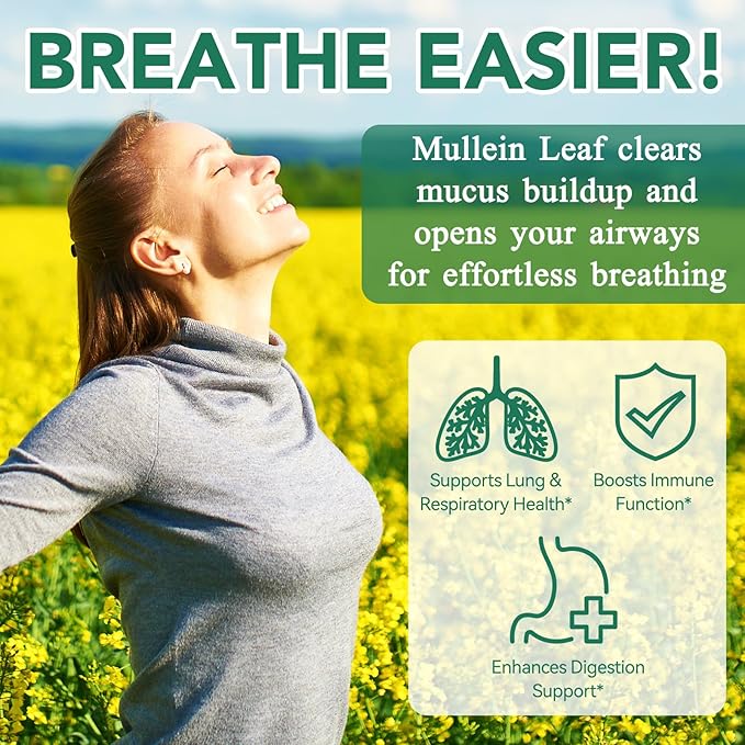 2 Pack Mullein Gummies for Lung Detox, Mullein Herbal Supplement, 2000mg Mullein Leaf Extract for Respiratory & Digestive & Immune Support