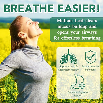 2 Pack Mullein Gummies for Lung Detox, Mullein Herbal Supplement, 2000mg Mullein Leaf Extract for Respiratory & Digestive & Immune Support