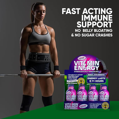 Vitamin Energy Immune+ Extra Strength Energy Shot Grape 48 Pack, 260mg Natural Caffeine, B-Vitamins, Citicoline, Green Tea, Immunity & Focus Support, Zero Sugar, Gluten-Free 1.93 fl oz