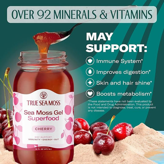 TrueSeaMoss Sea Moss Gel – Limited Edition – Made in USA – Wildcrafted Seamoss, Fresh Fruits & Sea Vegetables – Cherry, Pack of 2 (Labels May Vary)