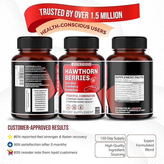 7 in 1 Ultra Hawthorn Berry with Uva Ursi Dandelion Cranberry Apple Cider Vinegar - Heart, Kinney Health Support