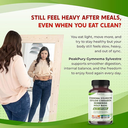 All-in-1 Gymnema Sylvestre Ceylon Cinnamon Berberine1, High Potency s for Digestive Health & Metabolism Support - Made in The USA