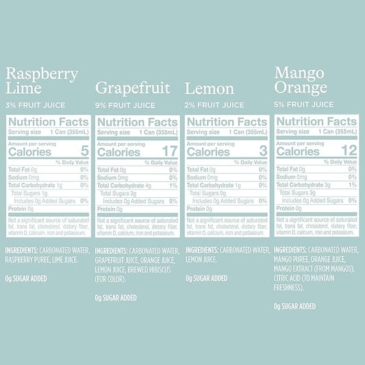 Spindrift Sparkling Water, 4 Flavor Variety Pack, Made with Real Squeezed Fruit, 12 Fl Oz (Pack of 20)