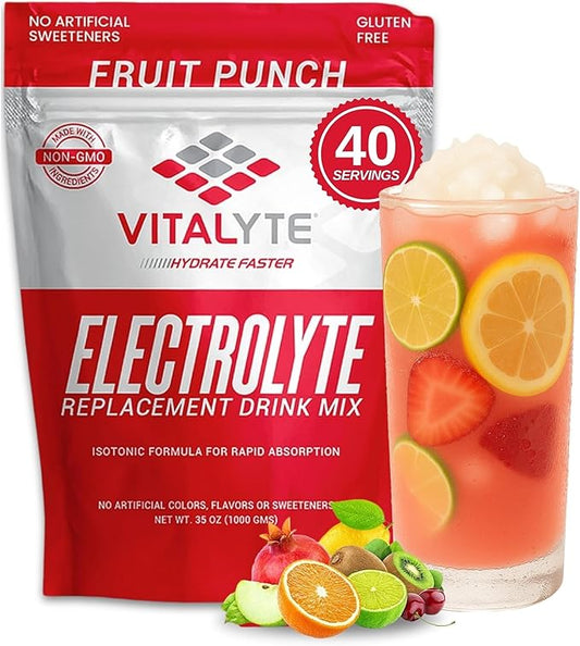 Vitalyte Electrolyte Powder Drink Mix, Isotonic Electrolyte Hydration Mix, Gluten Free Post Workout Powder Mix, Pack of 1, 35 oz., Fruit Punch Flavor