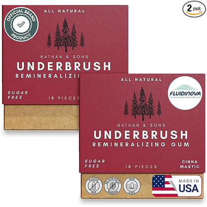 UnderBrush Cinna-Mastic Chewing Gum – Sugar-Free Xylitol Gum with Hydroxyapatite – No Gluten, Sugar, Aspartame and Sucralose - Tree Sap Chewing Base – 2 Pack