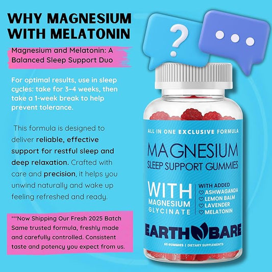 Sleep Gummies with Magnesium Glycinate, Melatonin, Ashwagandha, and Lavender – Extra Strength Sleep Support Gummies, Magnesium and Melatonin Supplement, 120 Count, 2 Month Supply