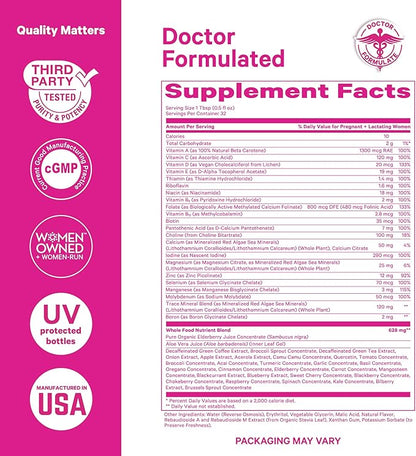 Pink Stork Liquid Prenatal Vitamins for Women - Berry Flavor - Organic Food Blend - for Fertility, Pregnancy, Postpartum- Morning Sickness Support - Breastfeeding and Lactation - 32 Servings