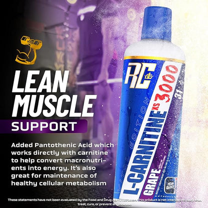 Ronnie Coleman Signature Series L-Carnitine XS 3000 Liquid, Amino Acids Metabolism and Lean Muscle Strength Support, Stimulant Free, Sugar Free, Zero Carbs, Grape, 16 Oz